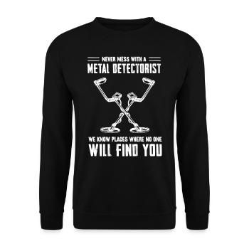 Metalldetektor, Metalldetektorist - Unisex Pullover - Schwarz - Vorne - Alina (178cm) & Michal (187cm)