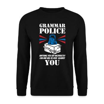 Grammatikpolizei - Englischlehrer - Unisex Pullover - Schwarz - Vorne - Alina (178cm) & Michal (187cm)