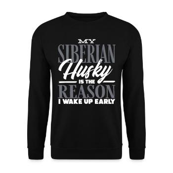 Sibirischer Husky - Unisex Pullover - Schwarz - Vorne - Alina (178cm) & Michal (187cm)