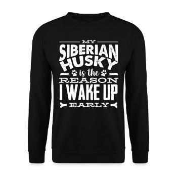 Sibirischer Husky - Unisex Pullover - Schwarz - Vorne - Alina (178cm) & Michal (187cm)
