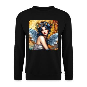 Engel mit Blumen - Unisex Pullover - Schwarz - Vorne - Alina (178cm) & Michal (187cm)