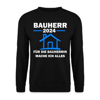 Bauherr 2024 Hausbau Häuslebauer Geschenk - Unisex Pullover - Schwarz - Vorne - Alina (178cm) & Michal (187cm)