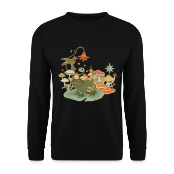 Cottagecore with frog, mushrooms and hummingbird - Unisex Sweatshirt - black - Front - Alina (178cm) & Michal (187cm)