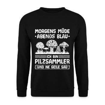 Pilzsammler Geile Sau Pilz - Unisex Pullover - Schwarz - Vorne - Alina (178cm) & Michal (187cm)