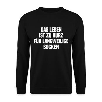 Das Leben Ist Zu Kurz Für Langweilige Socken - Unisex Pullover - Schwarz - Vorne - Alina (178cm) & Michal (187cm)