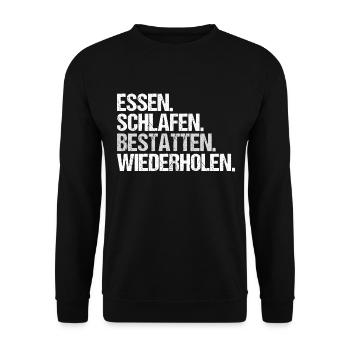 Bestatter Totengräber Leichenbestatter Mortician - Unisex Pullover - Schwarz - Vorne - Alina (178cm) & Michal (187cm)