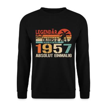 Legenden werden im Oktober 1957 geboren - 1957 - Unisex Pullover - Schwarz - Vorne - Alina (178cm) & Michal (187cm)