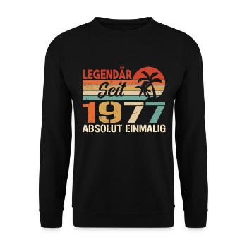 Original 1977 Jahrgang Vintage Geburtstag 1977 - Unisex Pullover - Schwarz - Vorne - Alina (178cm) & Michal (187cm)