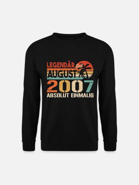 Geboren im August 2007 Funny Birthday Retro - Unisex Pullover - Schwarz