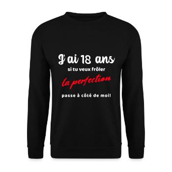 J'ai 18 ans cadeau anniversaire 18 ans humour - Sweat-shirt Unisexe - noir - Devant - Alina (178cm) & Michal (187cm)