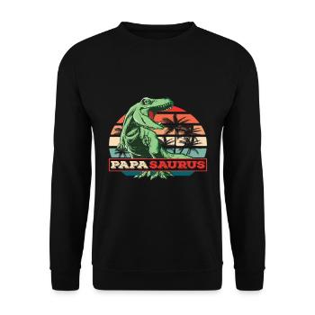 Papasaurus Vatertag Dinosaurier T-Rex Geschenkidee - Unisex Pullover - Schwarz - Vorne - Alina (178cm) & Michal (187cm)