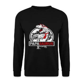 Papasaurus Vatertag Dinosaurier T-Rex Geschenkidee - Unisex Pullover - Schwarz - Vorne - Alina (178cm) & Michal (187cm)