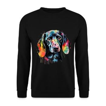 Dackel Hund Teckel Watercolor Art Hundekopf - Unisex Pullover - Schwarz - Vorne - Alina (178cm) & Michal (187cm)