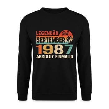 1987 September Vintage Geburtstagsgeschenk 1987 - Unisex Pullover - Schwarz - Vorne - Alina (178cm) & Michal (187cm)