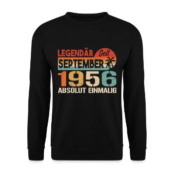 1956 September Vintage Geburtstagsgeschenk 1956 - Unisex Pullover - Schwarz - Vorne - Alina (178cm) & Michal (187cm)