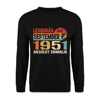 1951 September Vintage Geburtstagsgeschenk 1951 - Unisex Pullover - Schwarz - Vorne - Alina (178cm) & Michal (187cm)