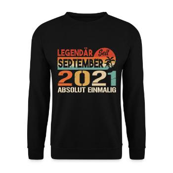 2021 September Vintage Geburtstagsgeschenk 2021 - Unisex Pullover - Schwarz - Vorne - Alina (178cm) & Michal (187cm)