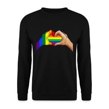 Hände mit Herz Flagge Pride LGBT - Unisex Pullover - Schwarz - Vorne - Alina (178cm) & Michal (187cm)