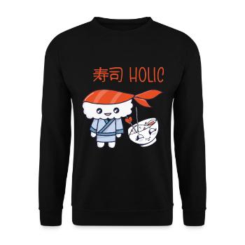 Kawaii Japanese Food Salmon Salmon Sushi Roll - Unisex Sweatshirt - black - Front - Alina (178cm) & Michal (187cm)