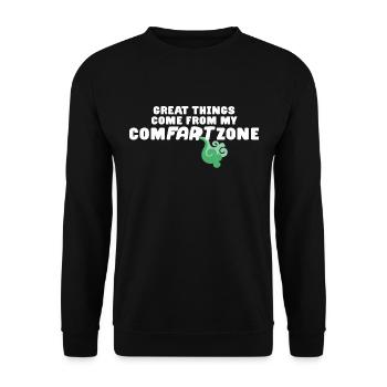 MY COMFARTZONE Lustiges Furzen Geschenk Pupsen - Unisex Pullover - Schwarz - Vorne - Alina (178cm) & Michal (187cm)