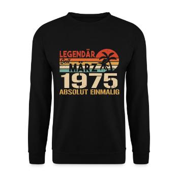 Legendär Seit März 1975 - Absolut Einmalig - Unisex Pullover - Schwarz - Vorne - Alina (178cm) & Michal (187cm)