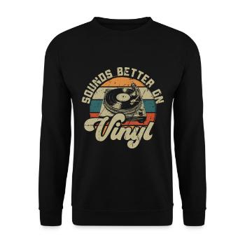 Schallplatte Vinyl Musik Plattenspieler retro - Unisex Pullover - Schwarz - Vorne - Alina (178cm) & Michal (187cm)