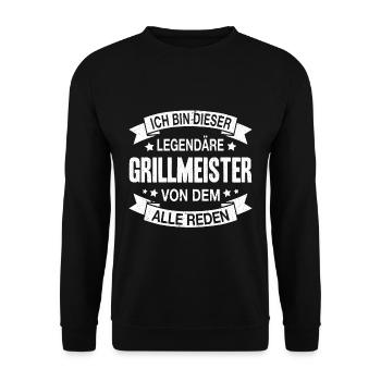 Grillmeister Legendär Spruch - Unisex Pullover - Schwarz - Vorne - Alina (178cm) & Michal (187cm)
