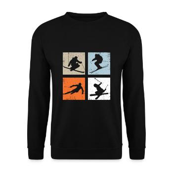 Skifahrer Vintage Ski Urlaub Wintersport - Unisex Pullover - Schwarz - Vorne - Alina (178cm) & Michal (187cm)