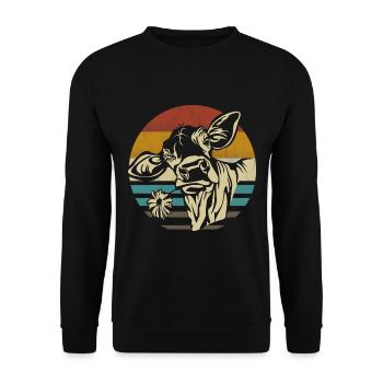 Kuh Kühe Rinder Kälber Kalb Bullen retro vintage - Unisex Pullover - Schwarz - Vorne - Alina (178cm) & Michal (187cm)