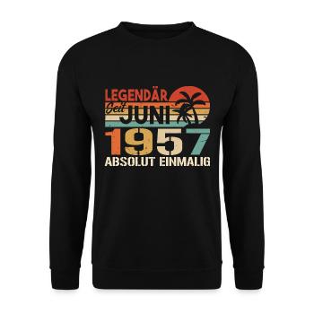 Legendär seit Juni 1957 - Geburtstag 1957 - Unisex Pullover - Schwarz - Vorne - Alina (178cm) & Michal (187cm)