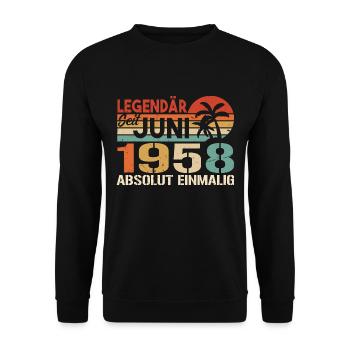 Legendär seit Juni 1958 - Geburtstag 1958 - Unisex Pullover - Schwarz - Vorne - Alina (178cm) & Michal (187cm)