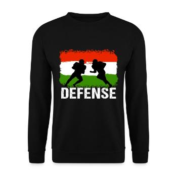 American Football Ungarn Defense - Unisex Pullover - Schwarz - Vorne - Alina (178cm) & Michal (187cm)
