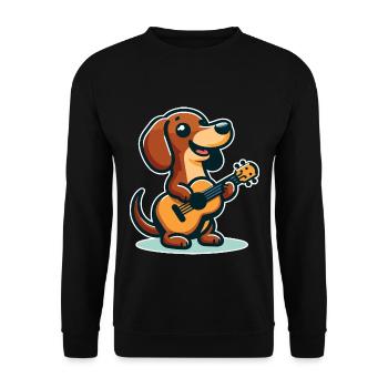 Cute Dachshund playing Guitar - Unisex Sweatshirt - black - Front - Alina (178cm) & Michal (187cm)