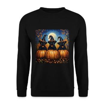 schwarze Katzen mit Kürbissen Halloween Herbst - Unisex Pullover - Schwarz - Vorne - Alina (178cm) & Michal (187cm)