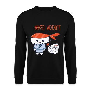 Kawaii Japanese Food Salmon Salmon Sushi Roll - Sweat-shirt Unisexe - noir - Devant - Alina (178cm) & Michal (187cm)
