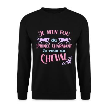 Je M'en Fou Du Prince Charmant Cadeau Cavalières - Sweat-shirt Unisexe - noir - Devant - Alina (178cm) & Michal (187cm)