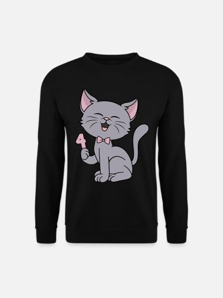 4 Jahre alt Mädchen lustige Katze 4. Geburtstag - Unisex Pullover - Schwarz