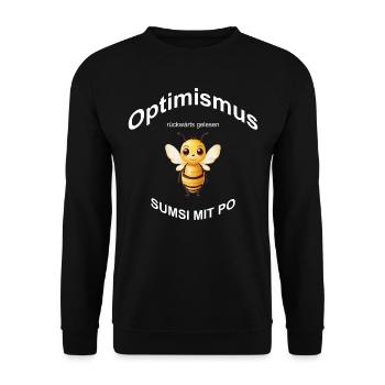 Optimismus rückwärts gelesen Sumsi mit Po - Unisex Pullover - Schwarz - Vorne - Alina (178cm) & Michal (187cm)