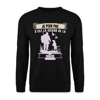 Je peux pas c'est la saison de la chasse - Sweat-shirt Unisexe - noir - Devant - Alina (178cm) & Michal (187cm)