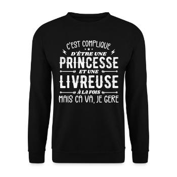 Pas Facile D'être Princesse et Livreuse - Sweat-shirt Unisexe - noir - Devant - Alina (178cm) & Michal (187cm)