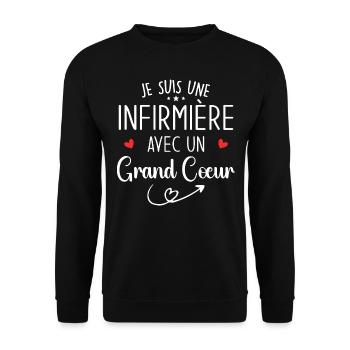 Je Suis Une Infirmière Avec Un Grand Cœur - Sweat-shirt Unisexe - noir - Devant - Alina (178cm) & Michal (187cm)