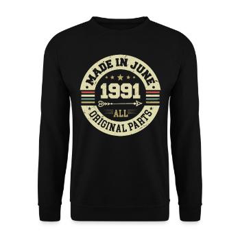 Juni 1991 Geburtstagsgeschenk Juni 1991 Juni 1991 - Unisex Pullover - Schwarz - Vorne - Alina (178cm) & Michal (187cm)