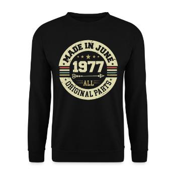 Juni 1977 Geburtstagsgeschenk Juni 1977 Juni 1977 - Unisex Pullover - Schwarz - Vorne - Alina (178cm) & Michal (187cm)