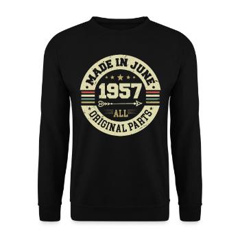 Juni 1957 Geburtstagsgeschenk Juni 1957 Juni 1957 - Unisex Pullover - Schwarz - Vorne - Alina (178cm) & Michal (187cm)