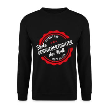 Schwiegertochter Schwiegerkind Schwieger Geschenk - Unisex Pullover - Schwarz - Vorne - Alina (178cm) & Michal (187cm)