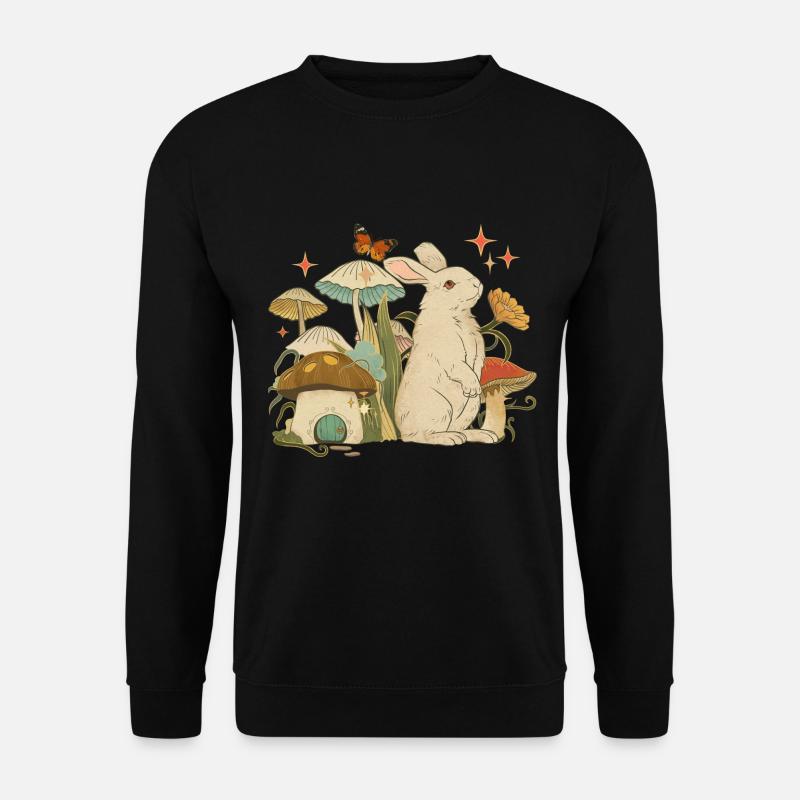 Cottagecore avec lapin, champignons et papillon - Sweat-shirt Unisexe - noir