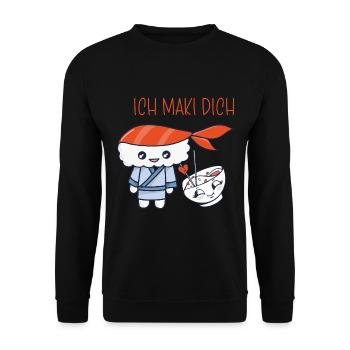 Kawaii Japanese Food Salmon Salmon Sushi Roll - Unisex Sweatshirt - black - Front - Alina (178cm) & Michal (187cm)