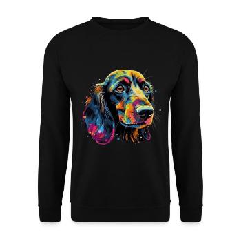 Dackel Hund Teckel Watercolor Art Hundekopf - Unisex Pullover - Schwarz - Vorne - Alina (178cm) & Michal (187cm)