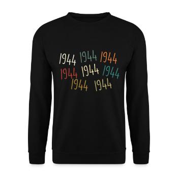 Né en 1944, année de naissance - légendaire depuis 1944 - Sweat-shirt Unisexe - noir - Devant - Alina (178cm) & Michal (187cm)