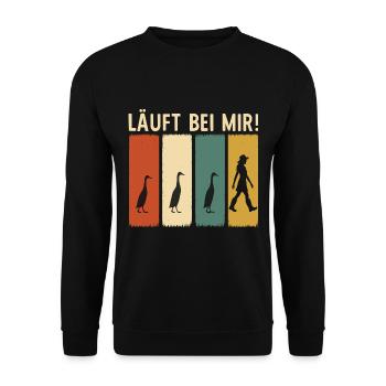 Laufente Laufentenzüchterin Laufenten Entenzucht - Unisex Pullover - Schwarz - Vorne - Alina (178cm) & Michal (187cm)